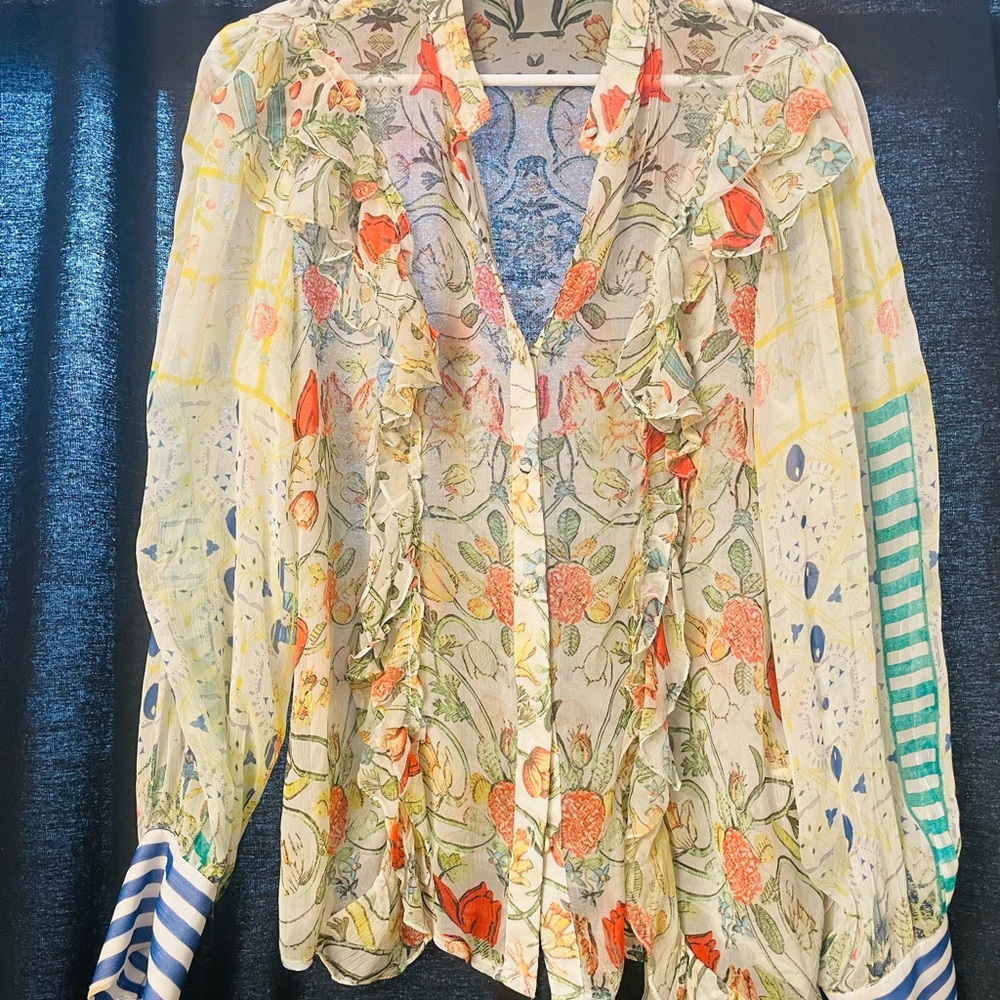 HEMANT & NANDITA Yellow Orange Ruffled Long Sleeve Blouse